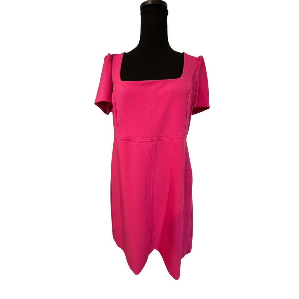 Tommy Hilfiger Pink Sheath Dress Short Sleeve Square Neck Size 12 Classic Elegan